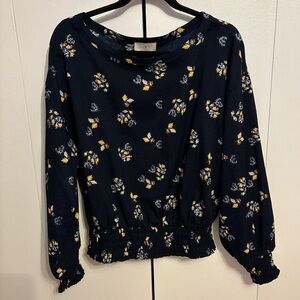 LOFT Navy Floral Blouse